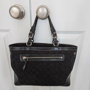 ORIGINAL OWNER COACH SIGNATURE BLACK JACQUARD CARRY-ALL SATCHEL HANDBAG